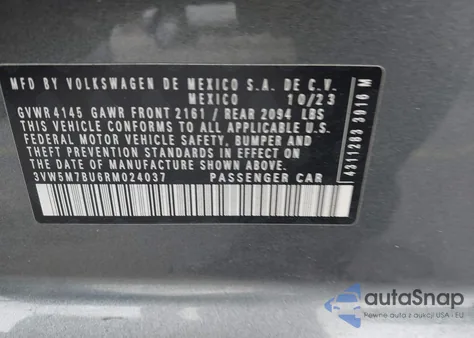 2024 Volkswagen Jetta 1.5T S из США, поврежденный, VIN 3VW5M7BU6RM024037